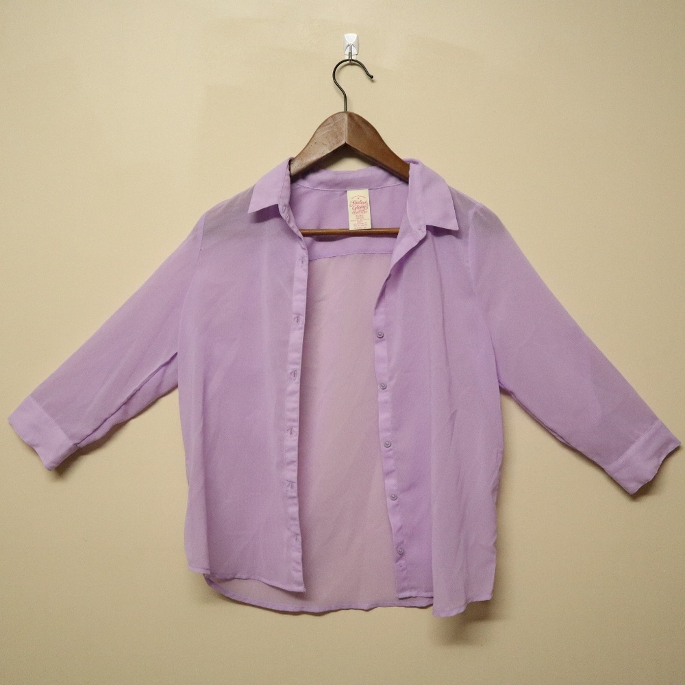 Sheer Lavender Button Down Top